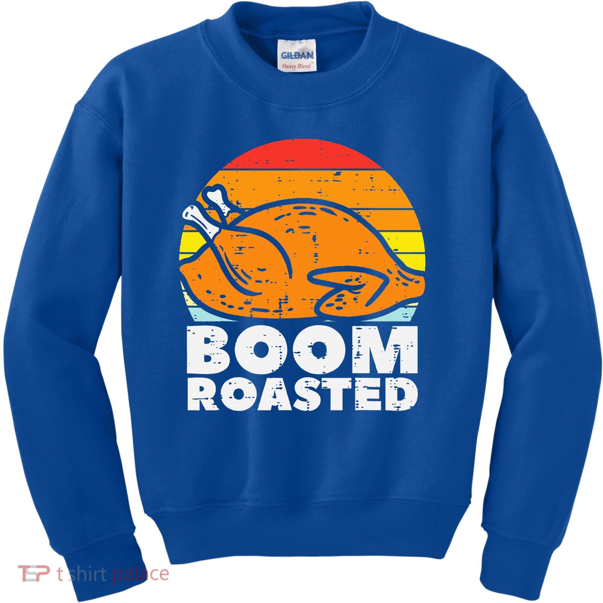Boom Roasted Turkey Sunset Retro Thanksgiving Kids Sweatshirt