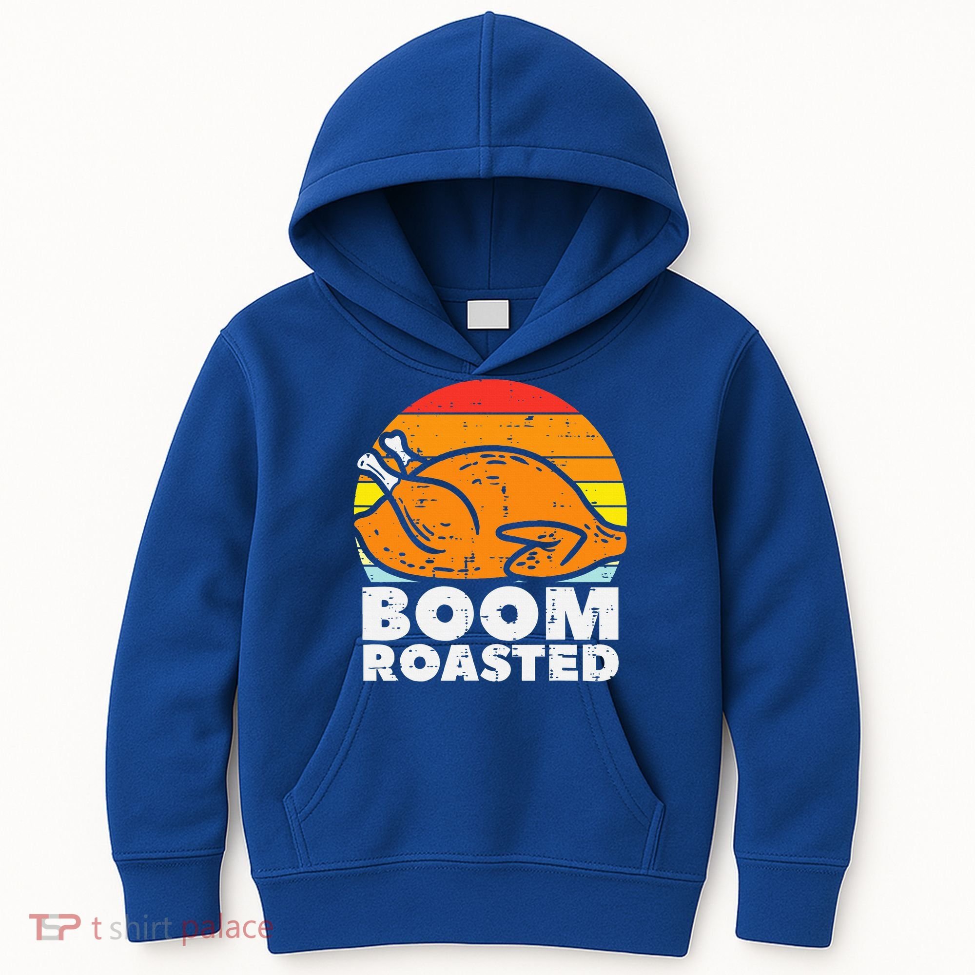Boom Roasted Turkey Sunset Retro Thanksgiving Kids Hoodie