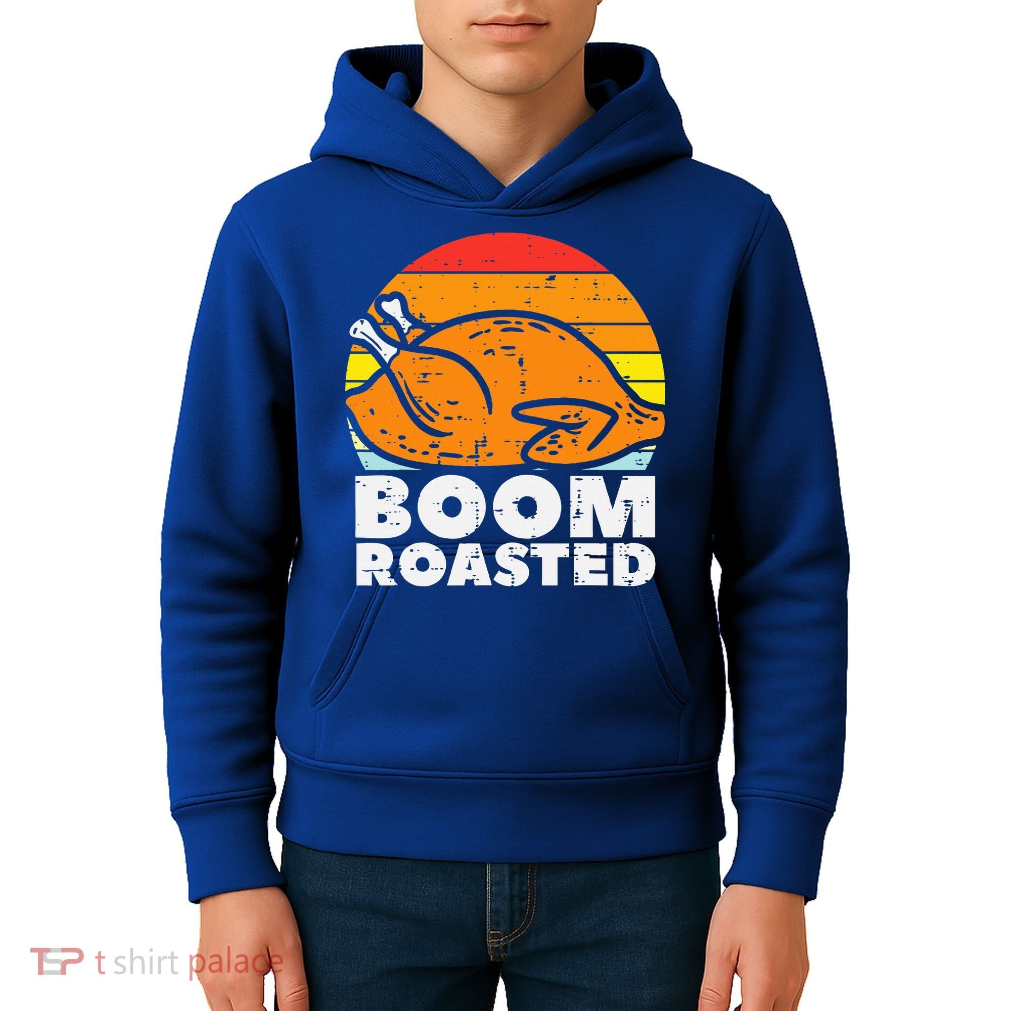Boom Roasted Turkey Sunset Retro Thanksgiving Kids Hoodie