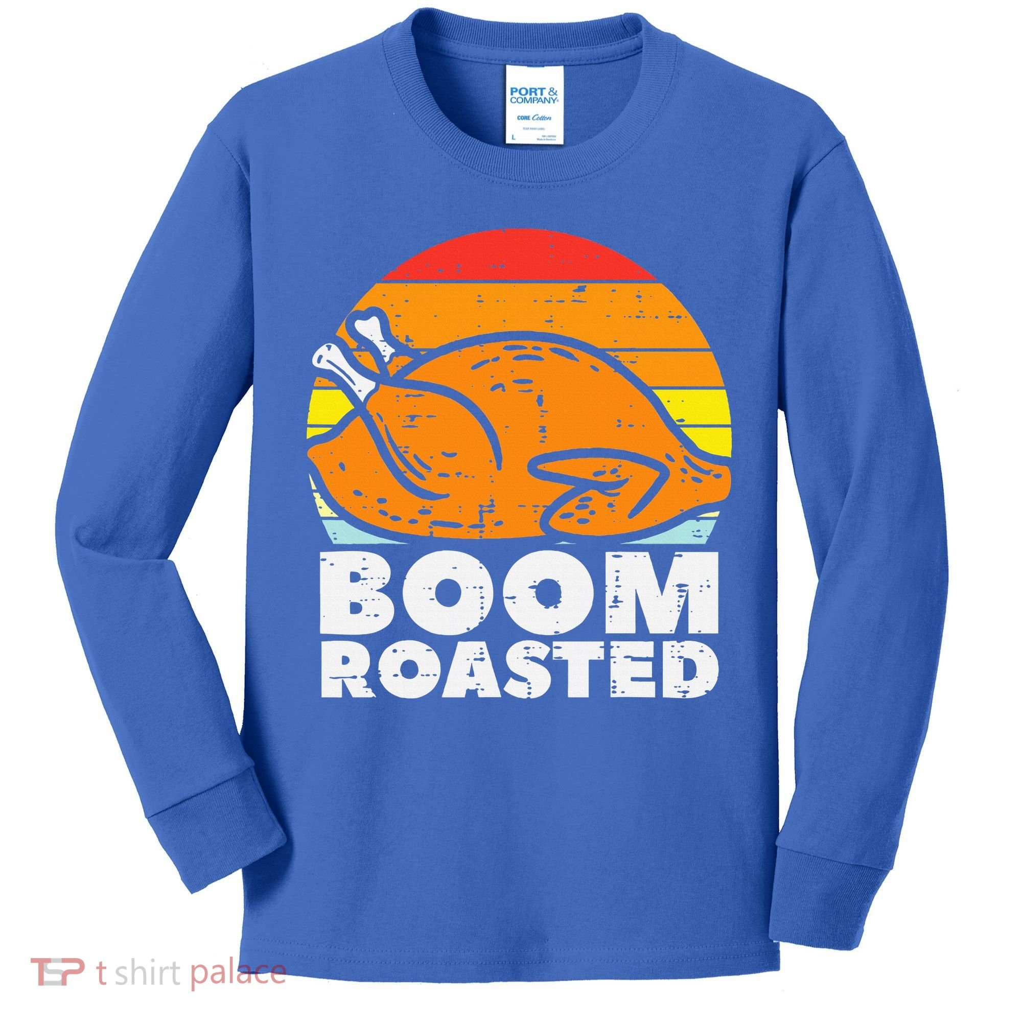 Boom Roasted Turkey Sunset Retro Thanksgiving Kids Long Sleeve Shirt