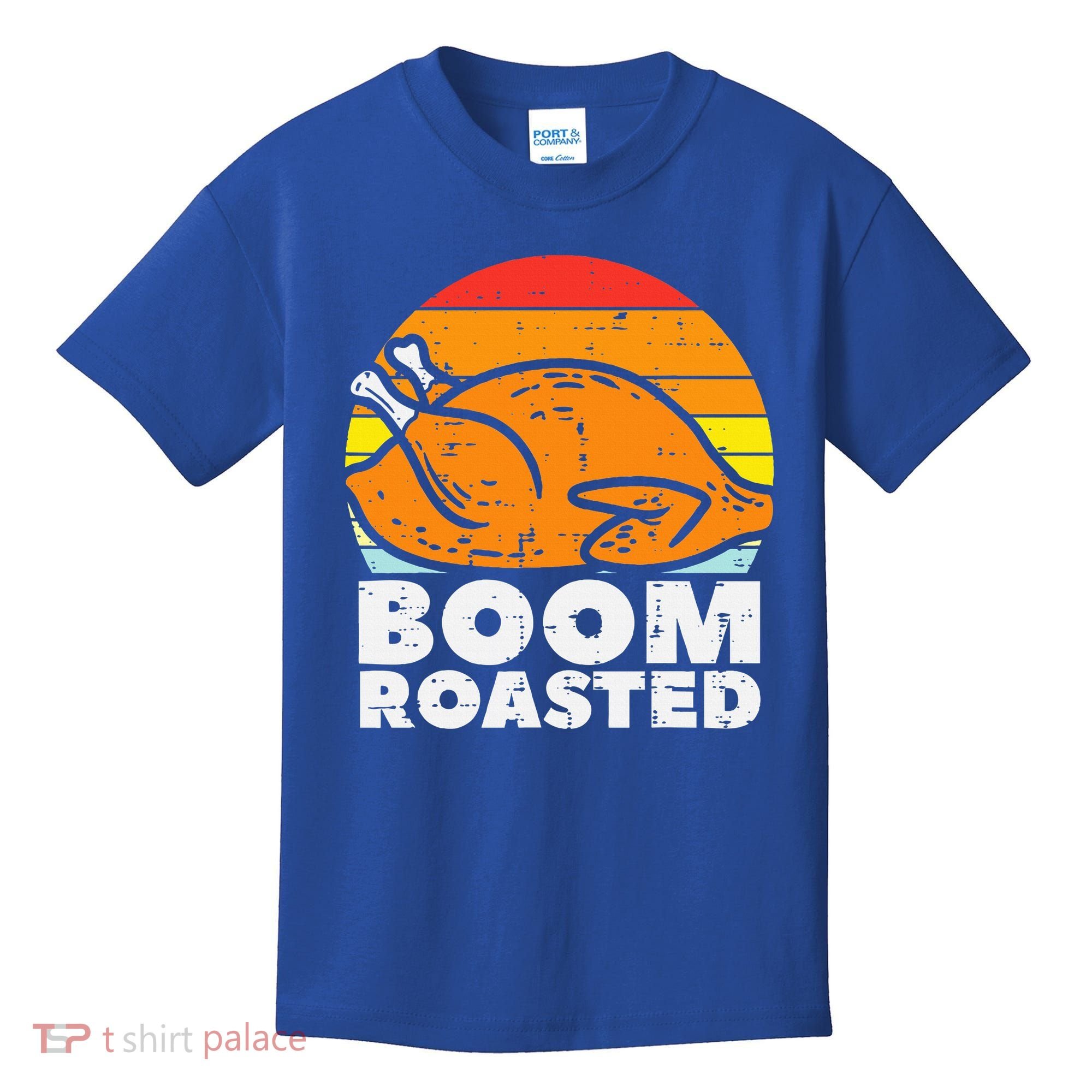 Boom Roasted Turkey Sunset Retro Thanksgiving Kids T-Shirt
