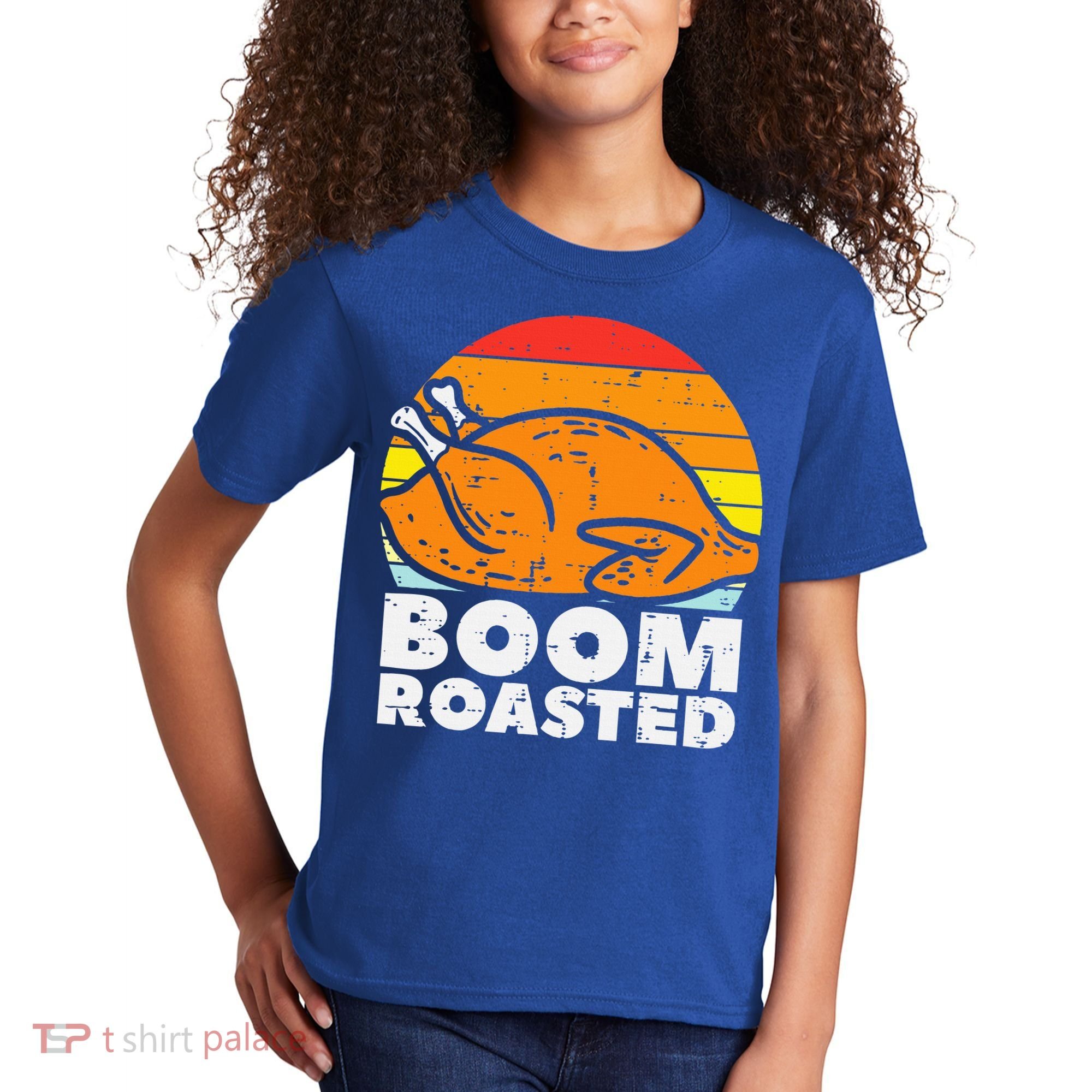 Boom Roasted Turkey Sunset Retro Thanksgiving Kids T-Shirt