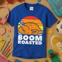 Boom Roasted Turkey Sunset Retro Thanksgiving Kids T-Shirt thumb 3