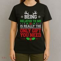 Being Related To Me Funny Christmas Family Xmas Pajamas T-Shirt thumb 4