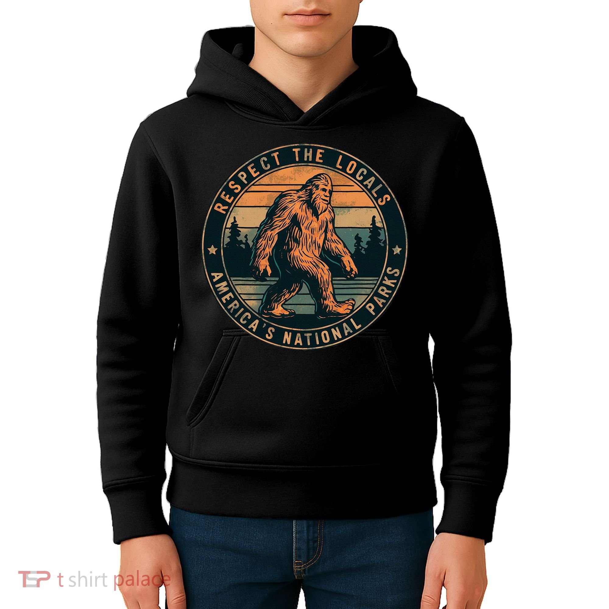 Bigfoot Respect The Locals Sasquatch American Kids Hoodie