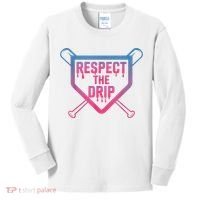 Baseball Respect The Drip Home Plate Drip Ice Cream Kids Long Sleeve Shirt thumb 0