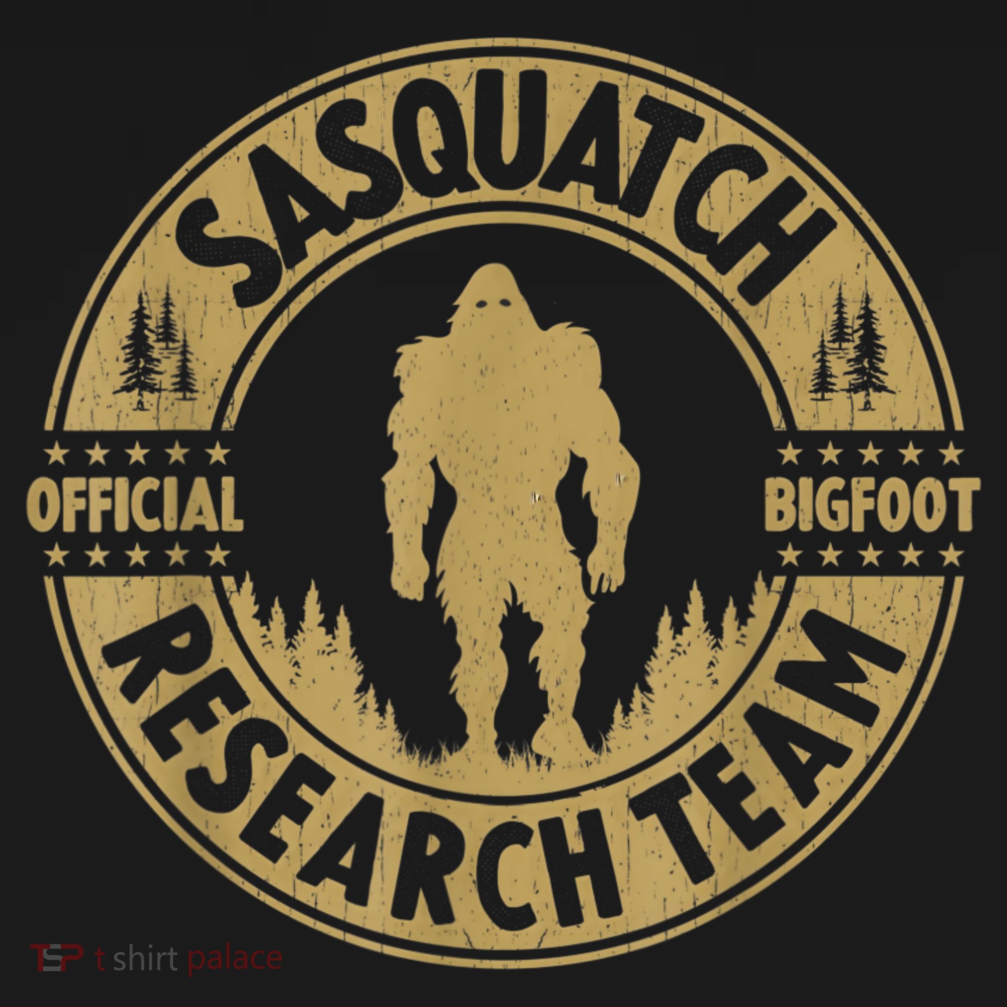 Bigfoot Research Team Retro Vintage Sasquatch And Trees 70s T-Shirt