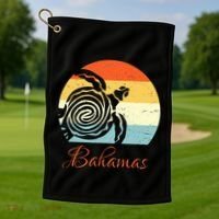 Bahamas Retro Throwback Sea Turtle Vacation Golf Towel thumb 1