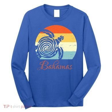 Bahamas Retro Throwback Sea Turtle Vacation Long Sleeve Shirt