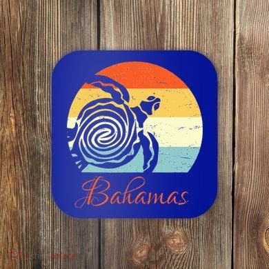 Bahamas Retro Throwback Sea Turtle Vacation Coaster