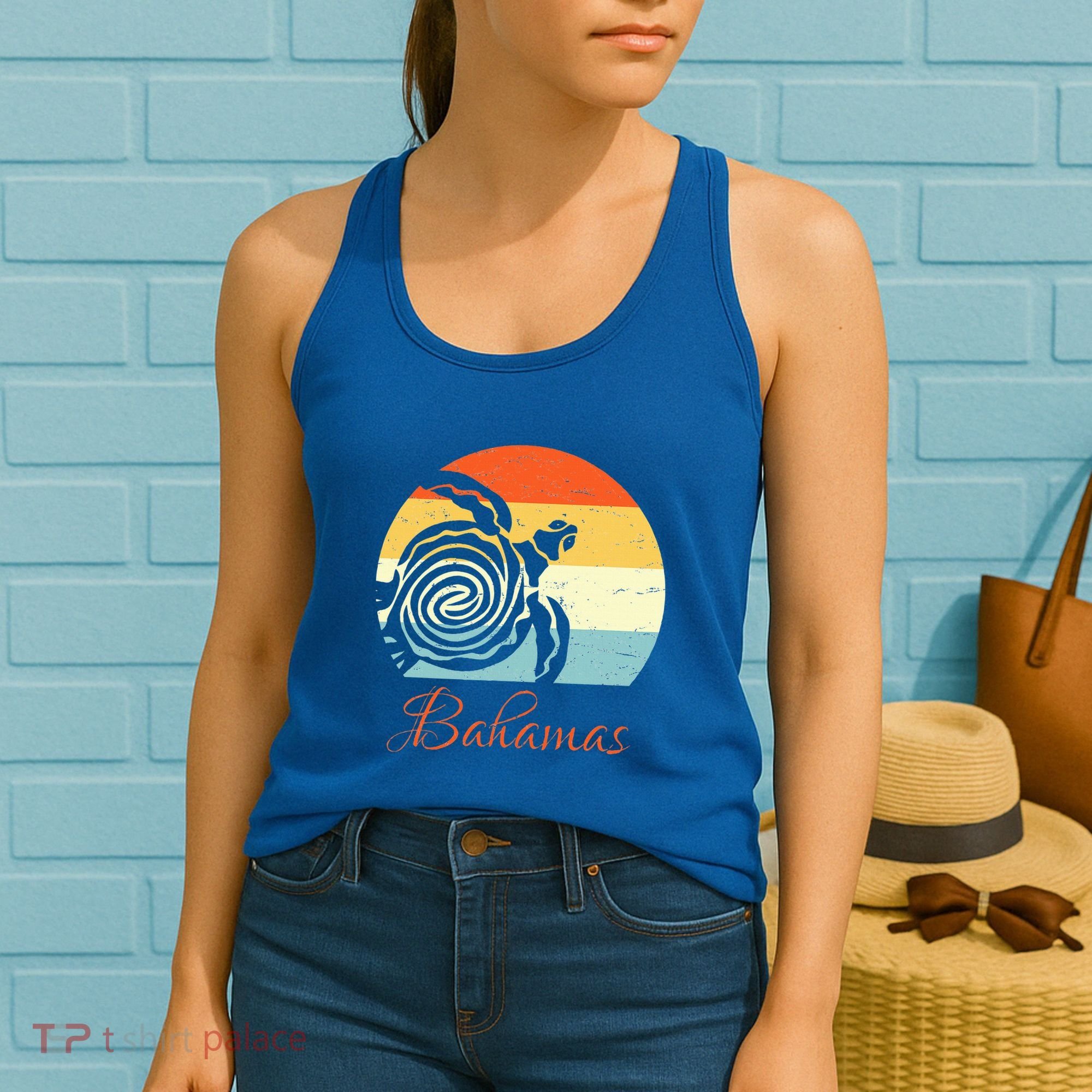 Bahamas Retro Throwback Sea Turtle Vacation Women's Tank Top
