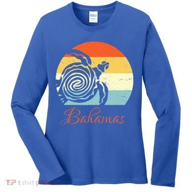 Bahamas Retro Throwback Sea Turtle Vacation Women's Long Sleeve Shirt