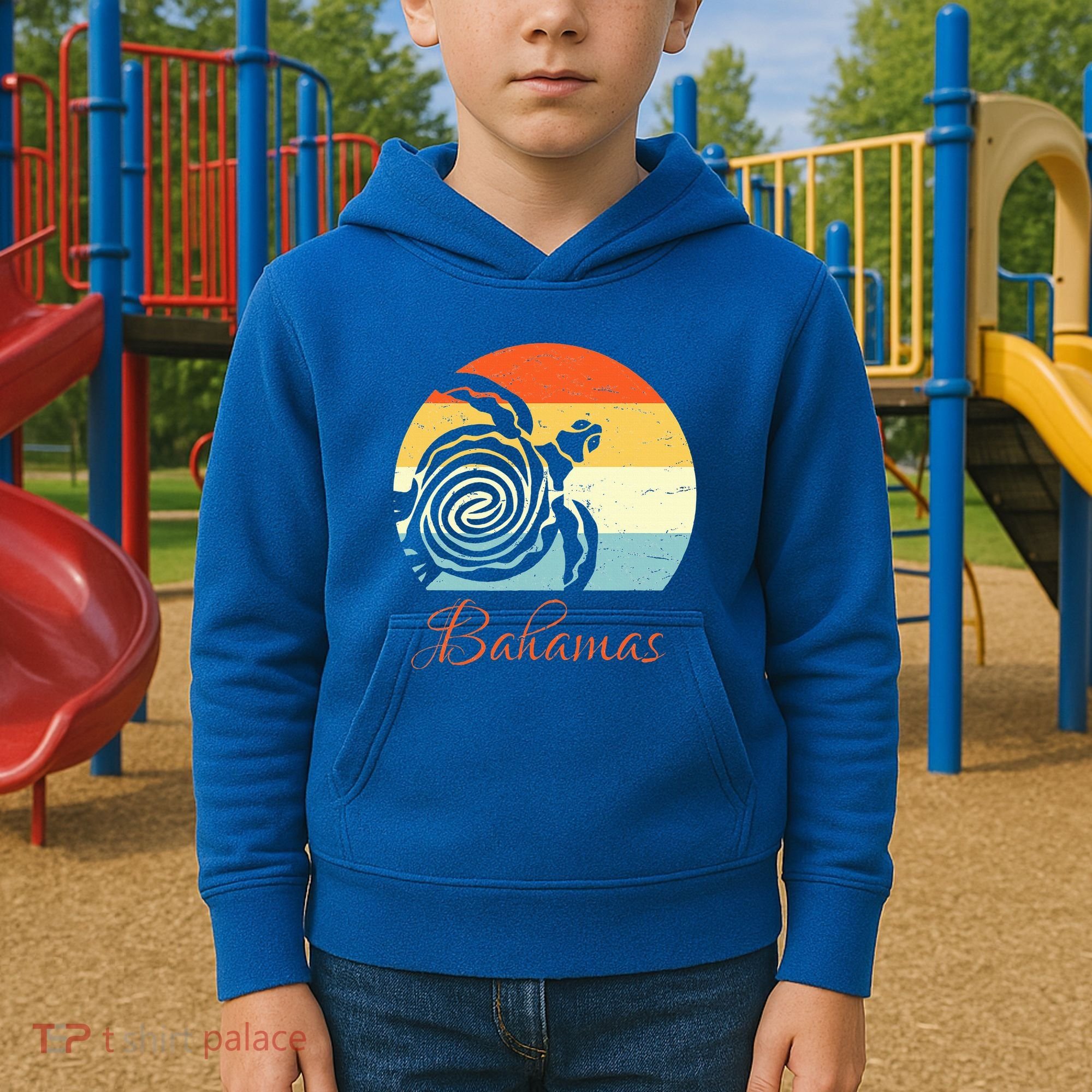 Bahamas Retro Throwback Sea Turtle Vacation Kids Hoodie