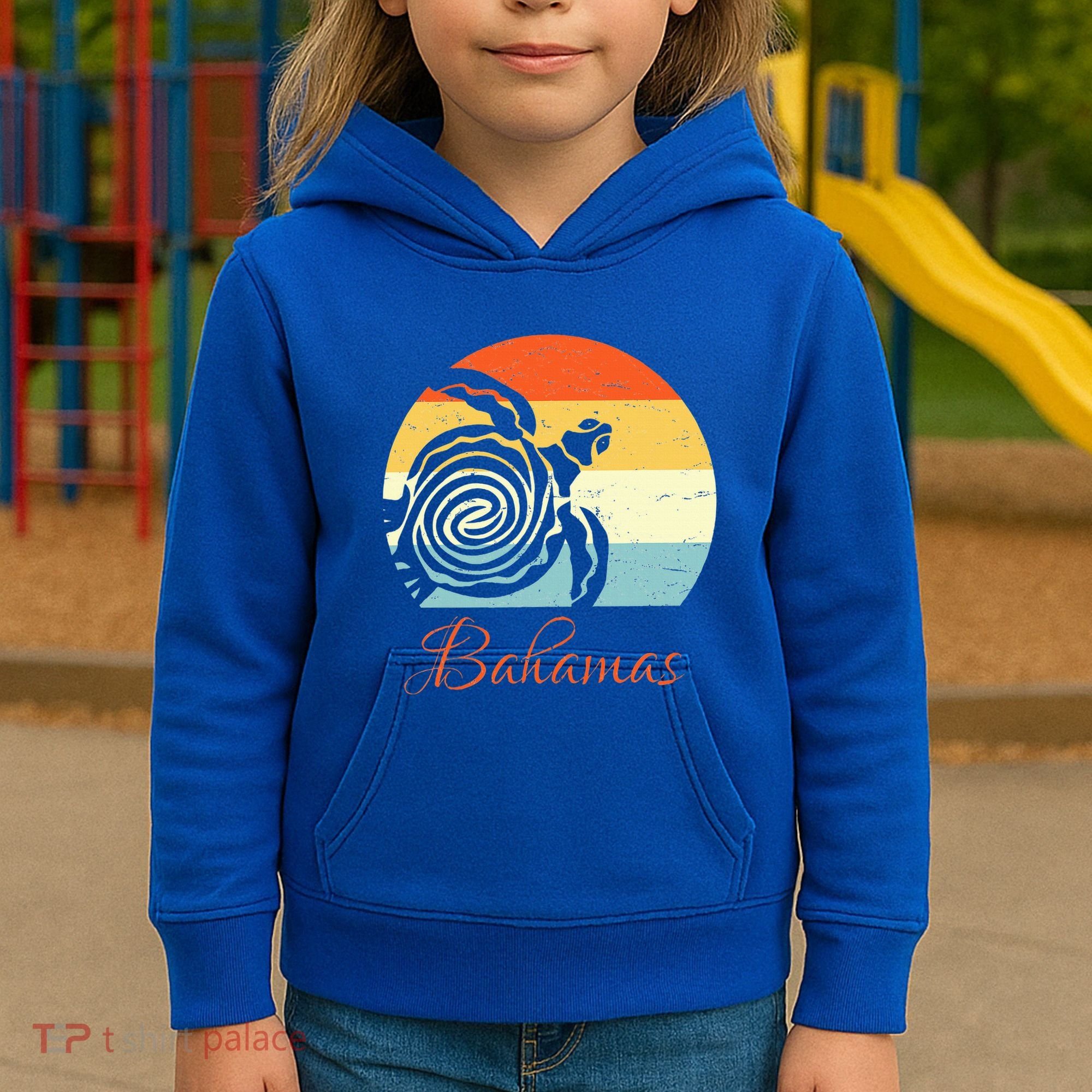 Bahamas Retro Throwback Sea Turtle Vacation Kids Hoodie