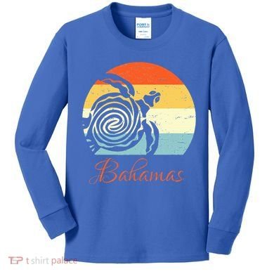 Bahamas Retro Throwback Sea Turtle Vacation Kids Long Sleeve Shirt