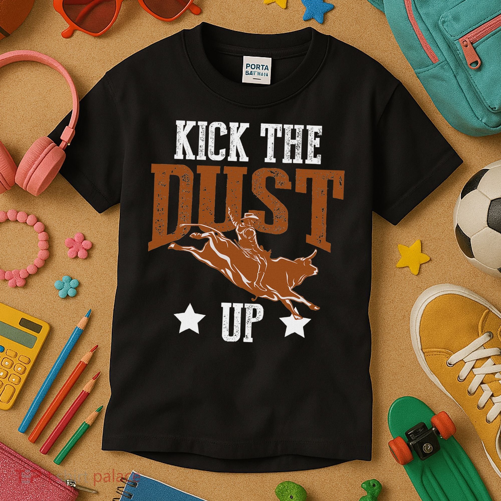 Bull Rider Tee Kick The Dust Up Bull Riding Rodeo Kids T-Shirt