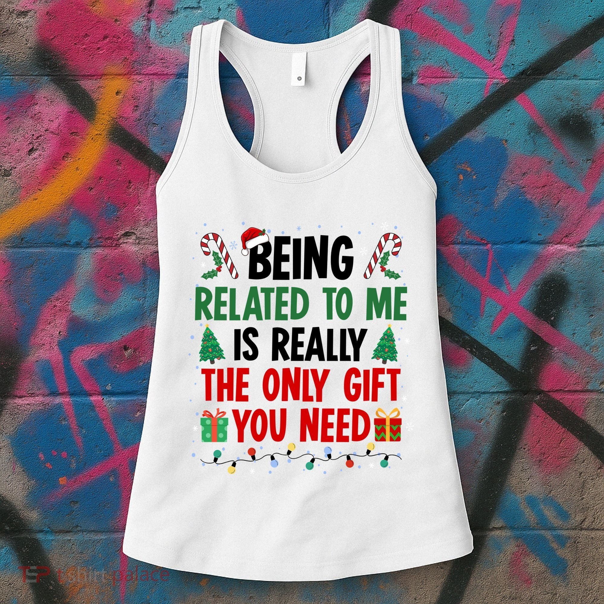 Being Related To Me Funny Christmas Family Xmas Women's Tank Top