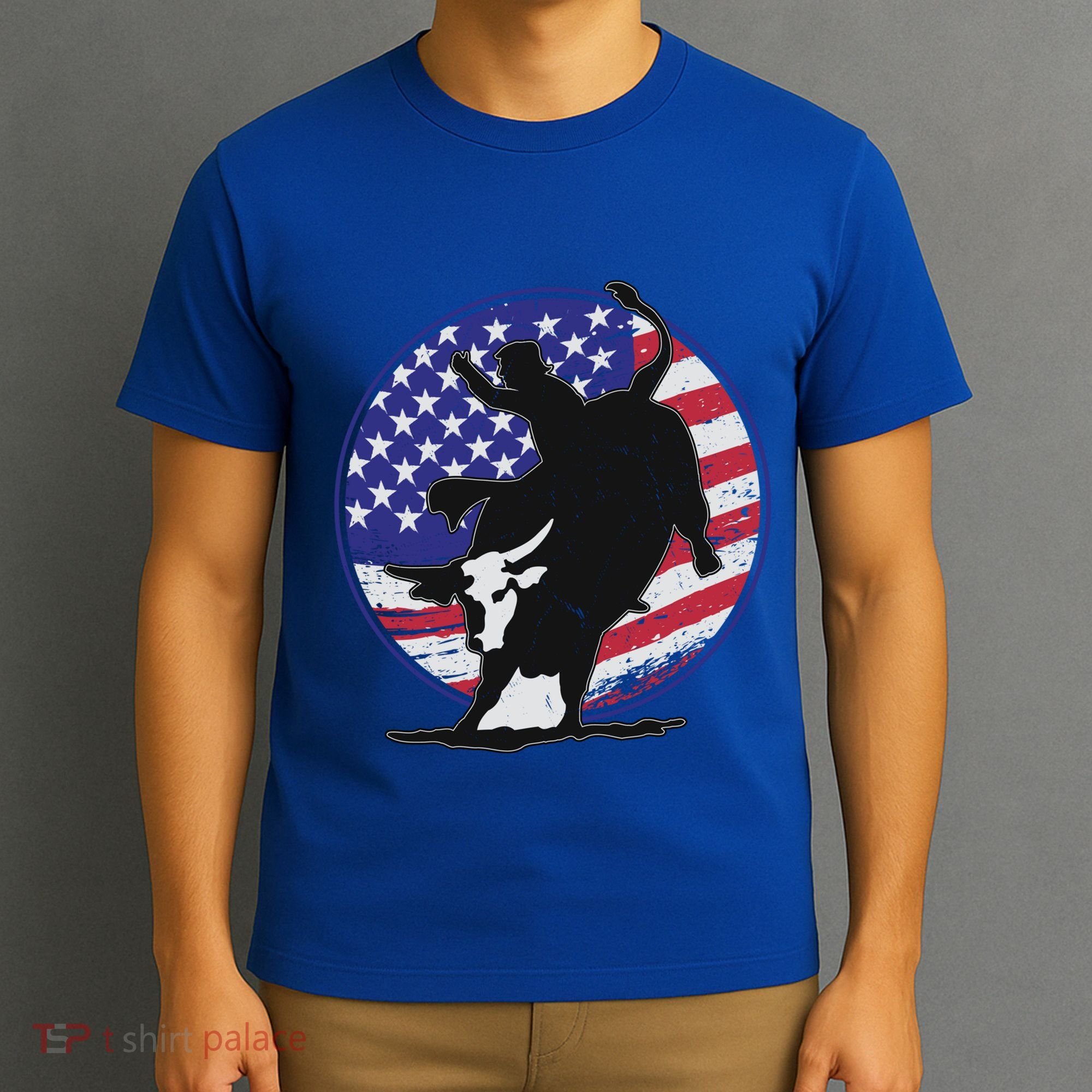 Bull Rider Trump Cute Gift Patriotic American Flag Trump Cow Gift T-Shirt