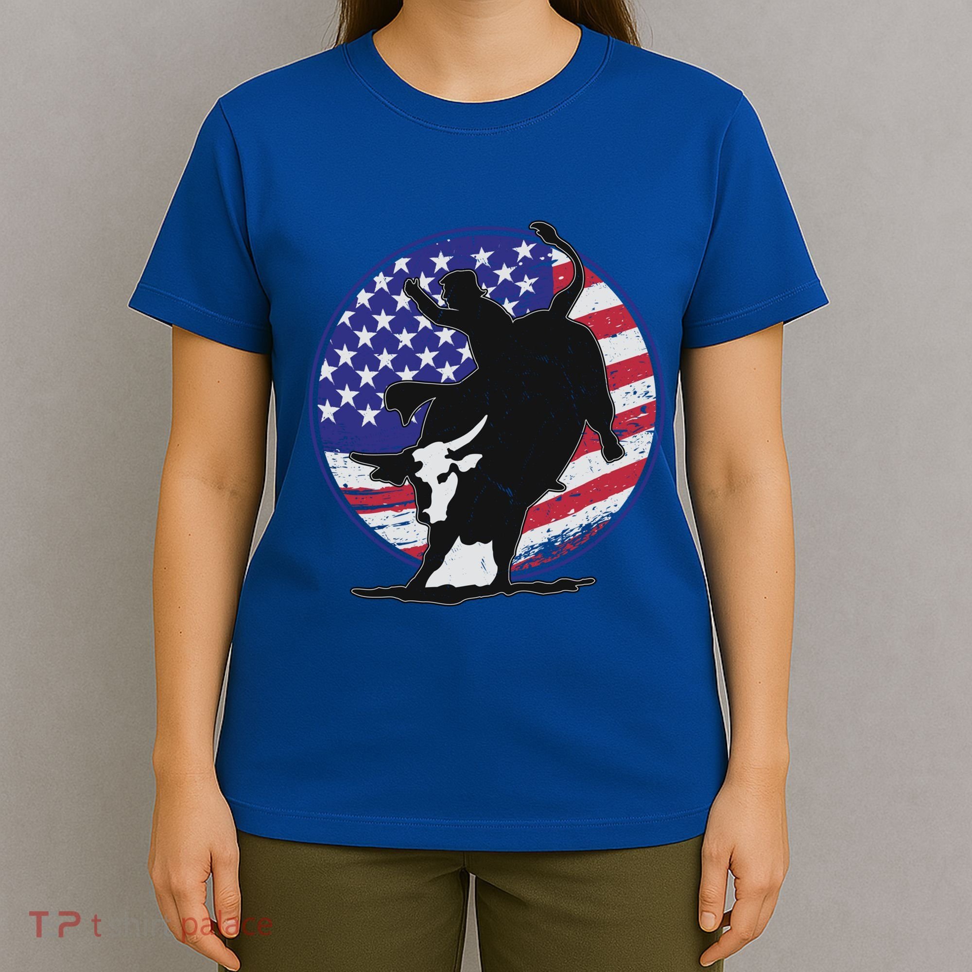 Bull Rider Trump Cute Gift Patriotic American Flag Trump Cow Gift T-Shirt