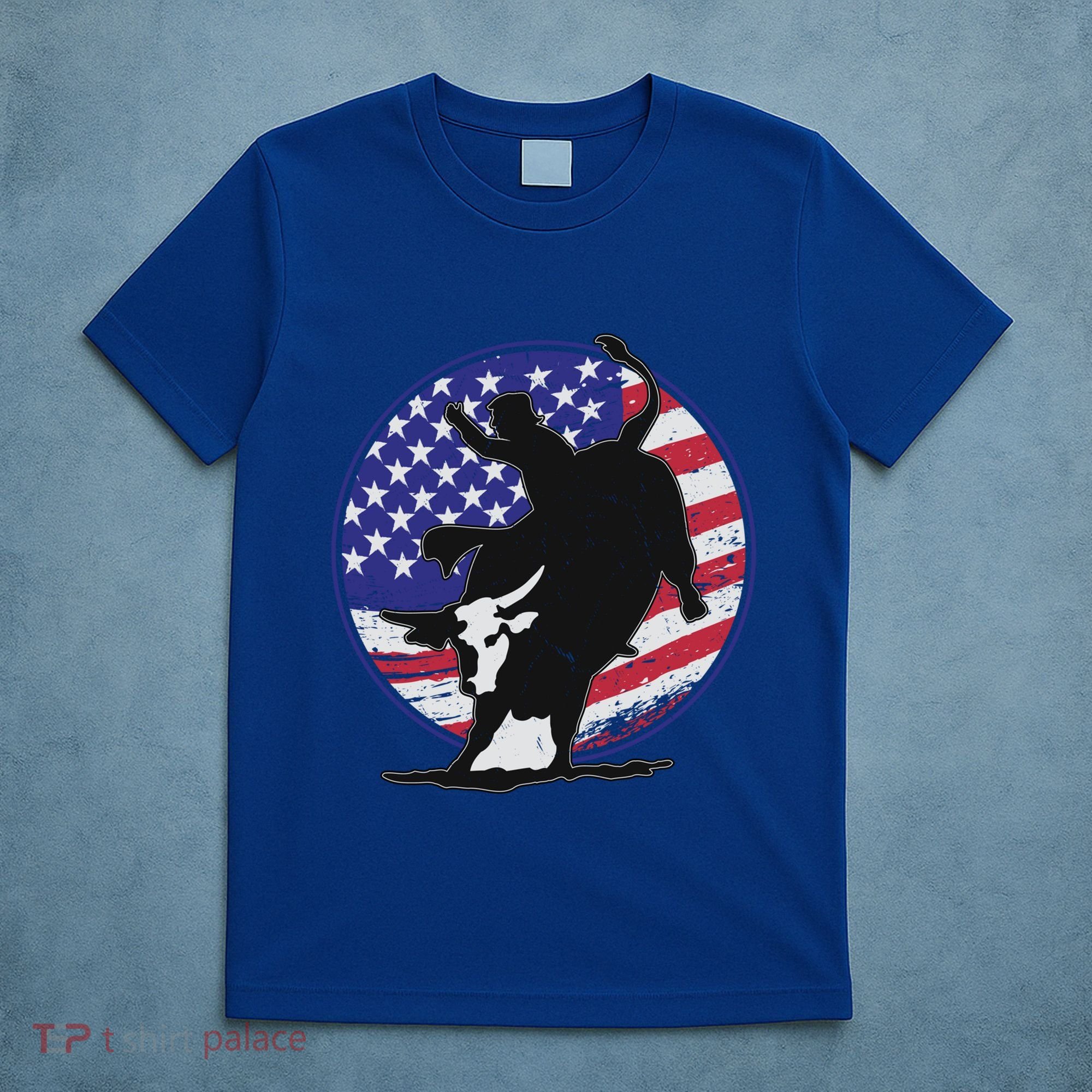 Bull Rider Trump Cute Gift Patriotic American Flag Trump Cow Gift T-Shirt