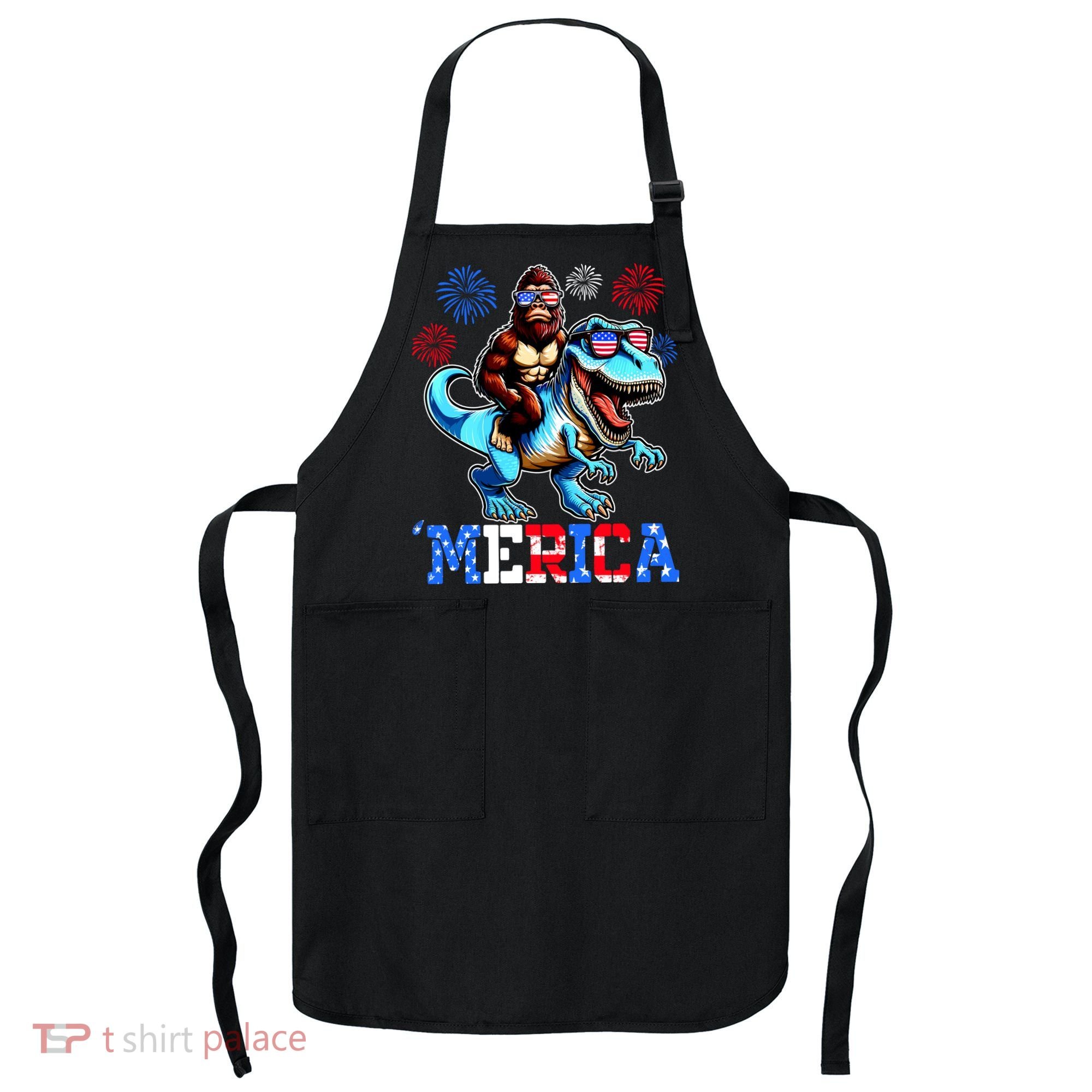 Bigfoot Riding Trex 4th Of July Merica Apron