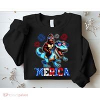 Bigfoot Riding Trex 4th Of July Merica Sweatshirt thumb 2