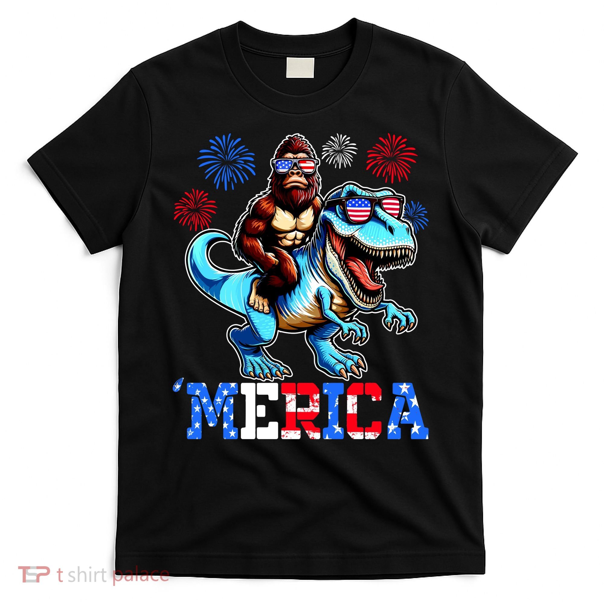 Bigfoot Riding Trex 4th Of July Merica T-Shirt