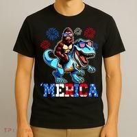 Bigfoot Riding Trex 4th Of July Merica T-Shirt thumb 3
