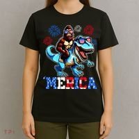 Bigfoot Riding Trex 4th Of July Merica T-Shirt thumb 4
