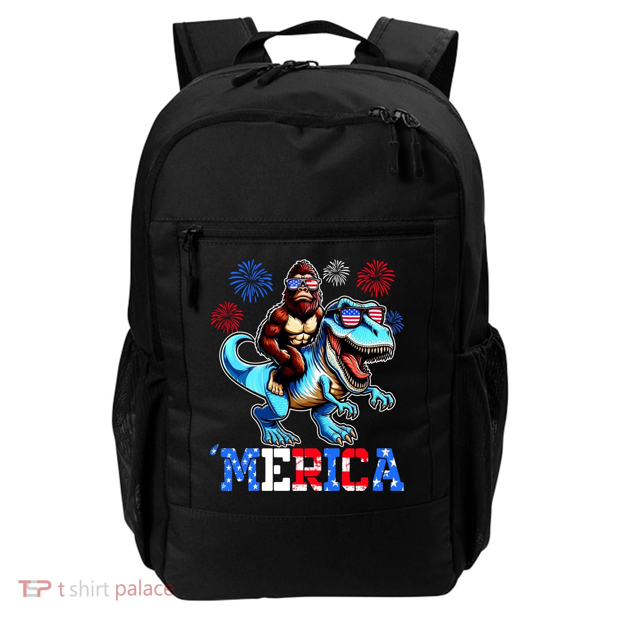 Bigfoot Riding Trex 4th Of July Merica Backpack