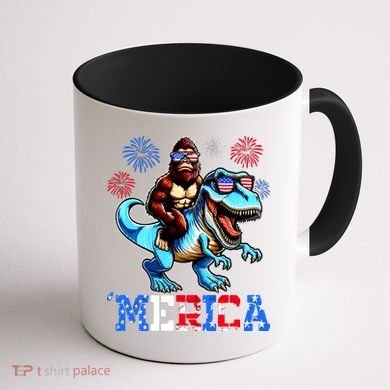Bigfoot Riding Trex 4th Of July Merica Coffee Mug back