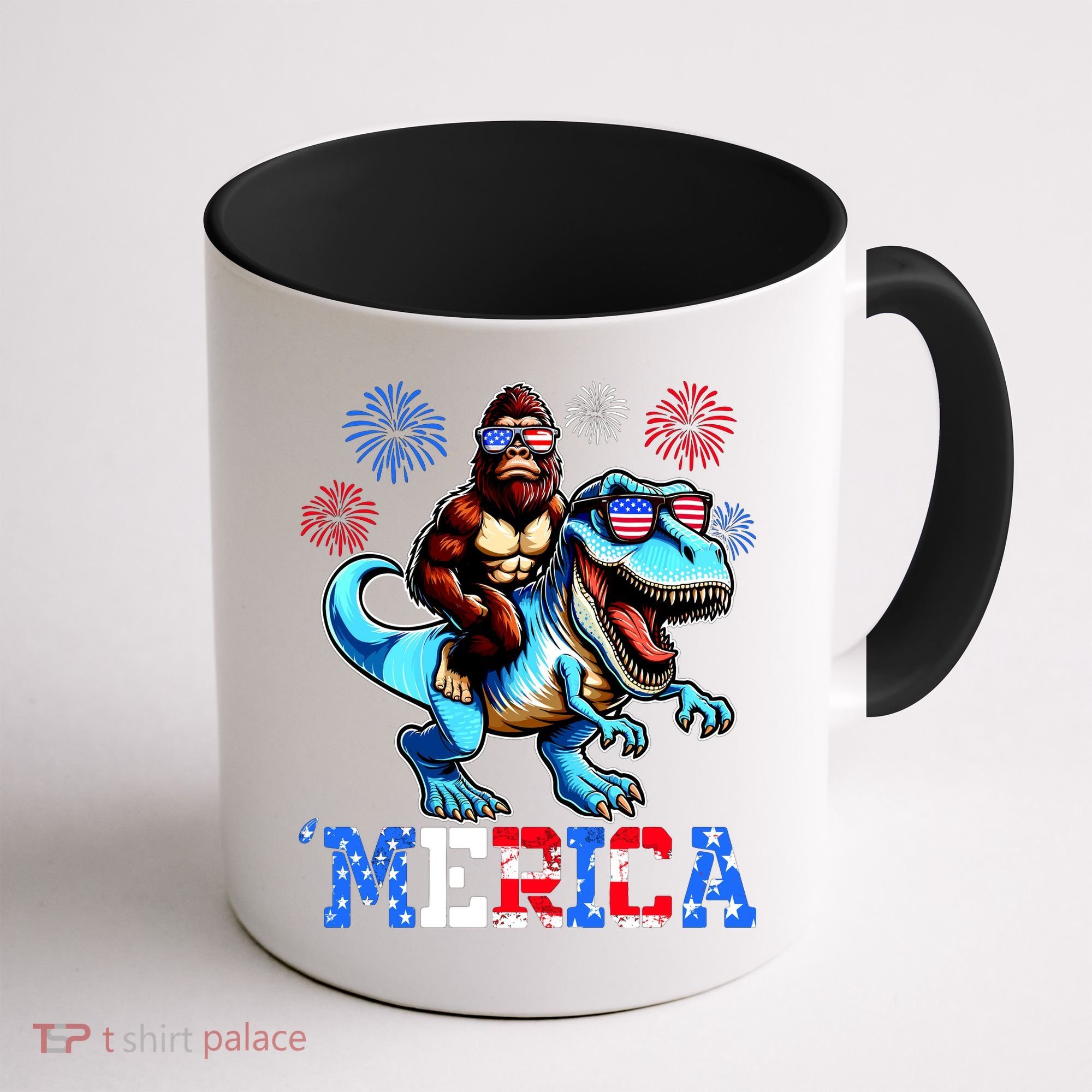 Bigfoot Riding Trex 4th Of July Merica Coffee Mug