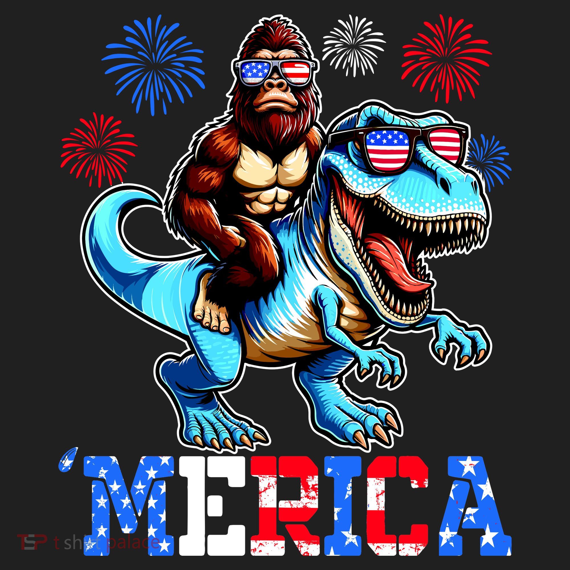 Bigfoot Riding Trex 4th Of July Merica Beanie