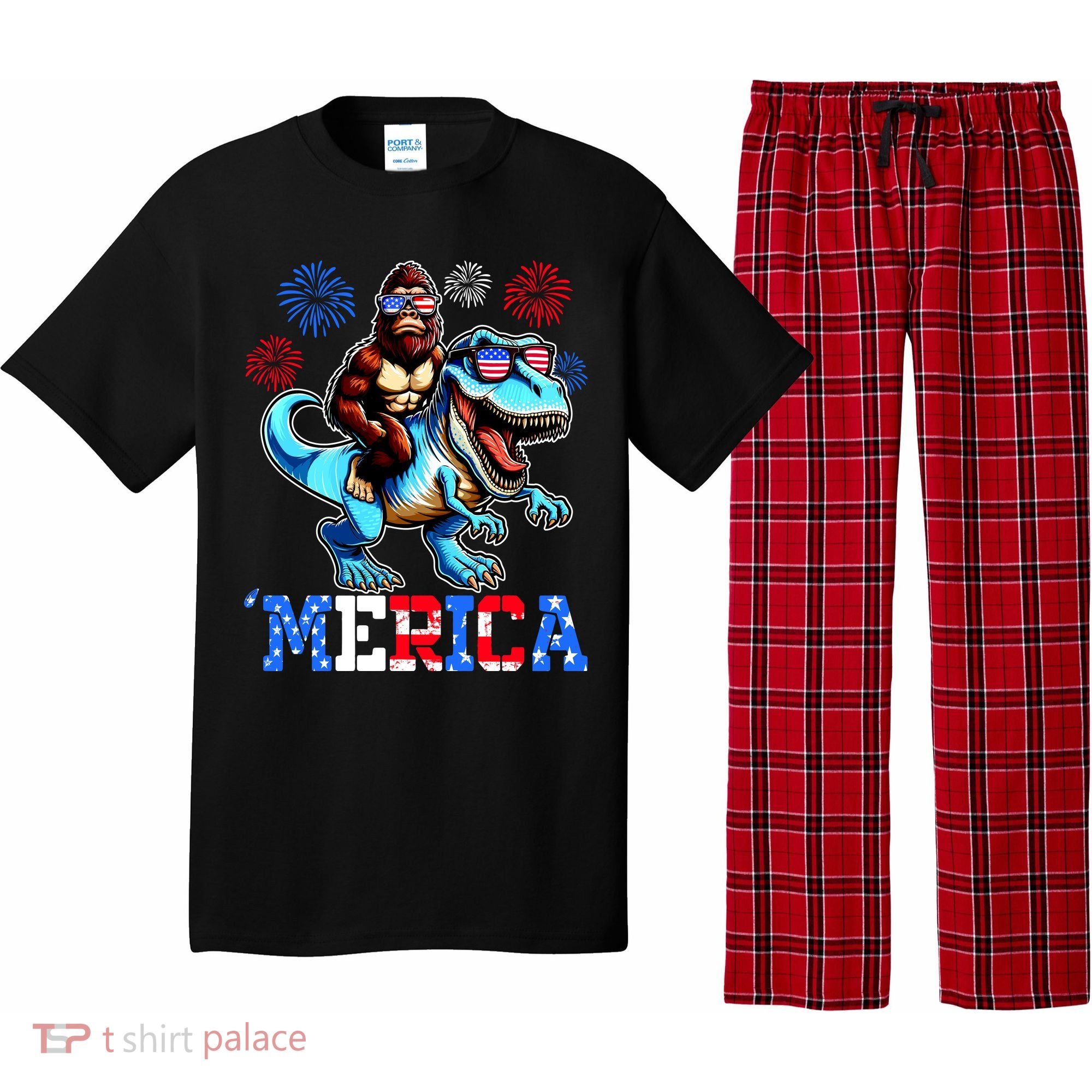 Bigfoot Riding Trex 4th Of July Merica Pajama Set