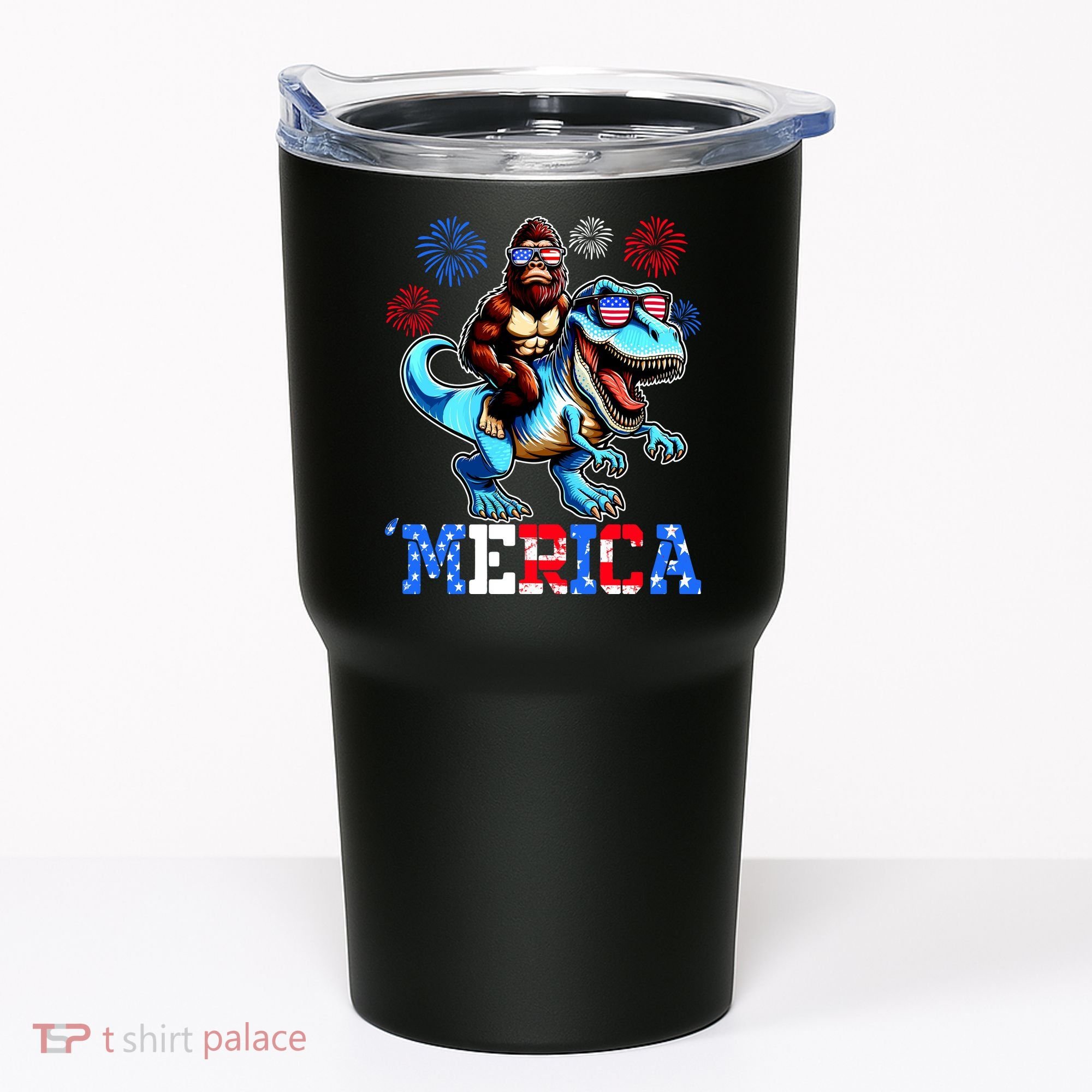 Bigfoot Riding Trex 4th Of July Merica Tumbler