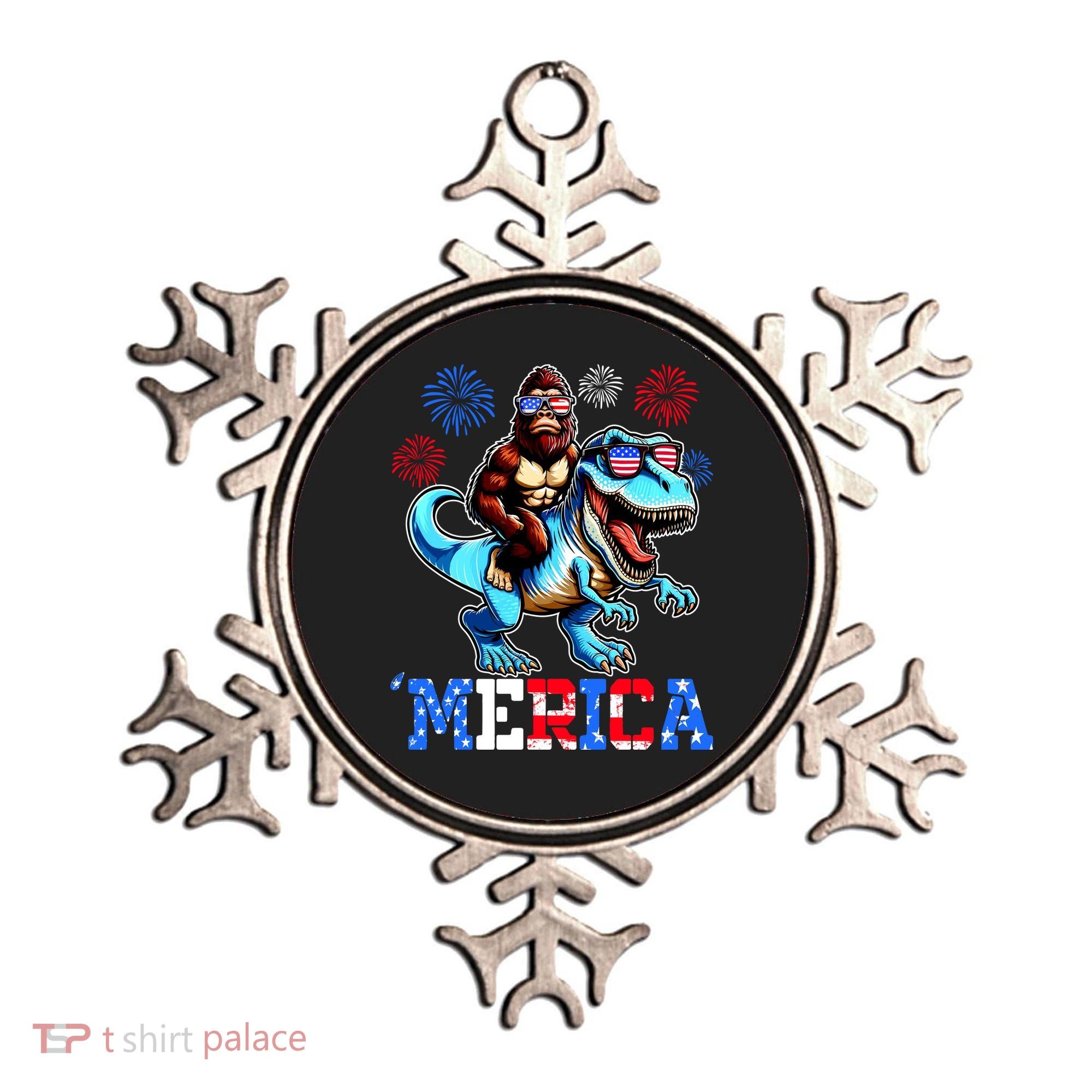 Bigfoot Riding Trex 4th Of July Merica Ornament