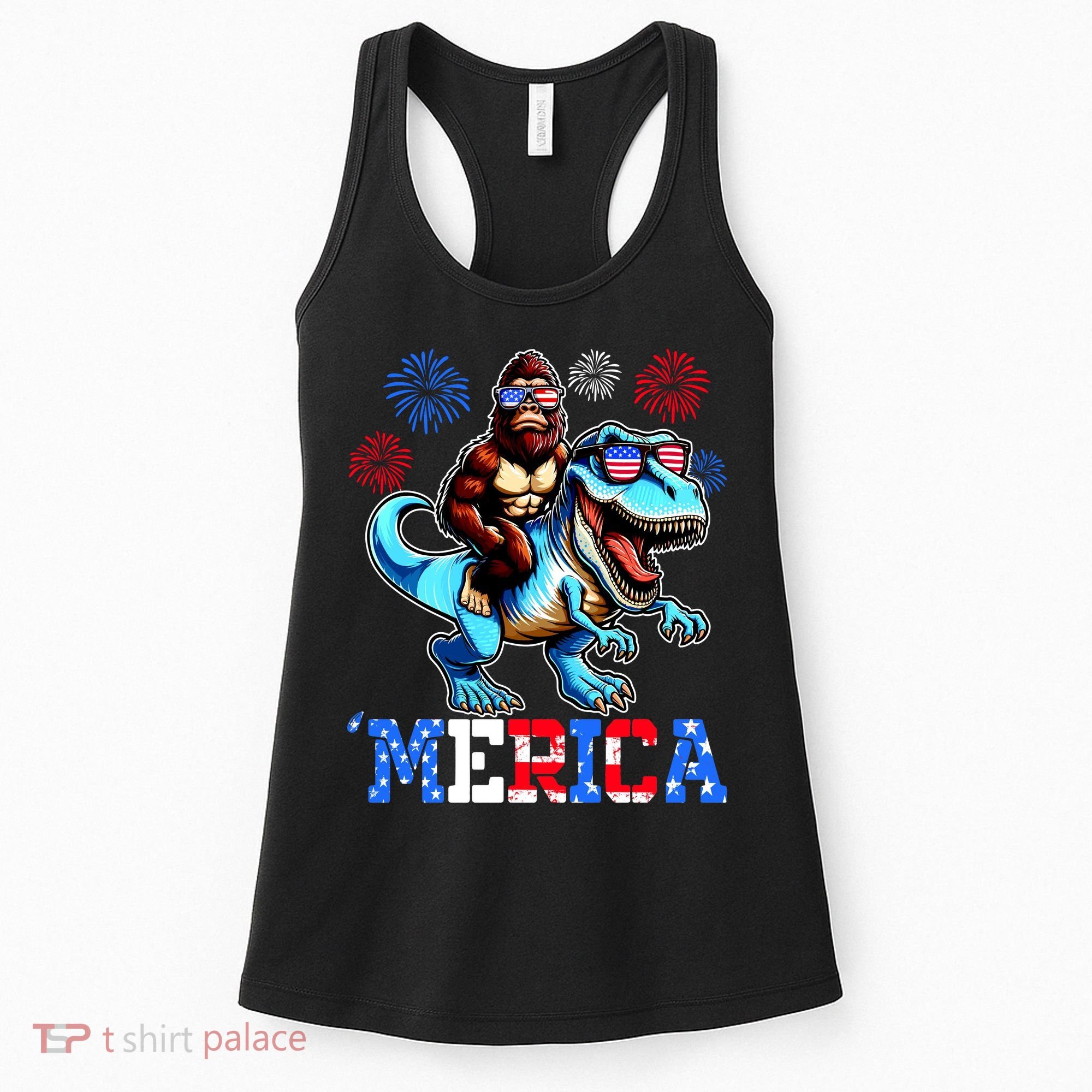 Bigfoot Riding Trex 4th Of July Merica Women's Tank Top