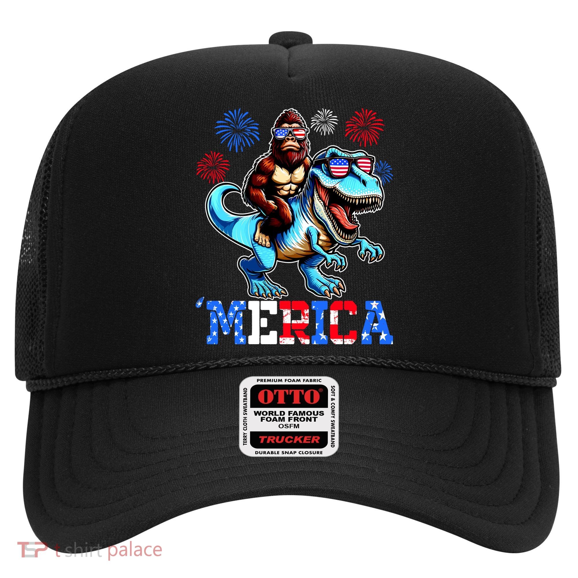 Bigfoot Riding Trex 4th Of July Merica Hat