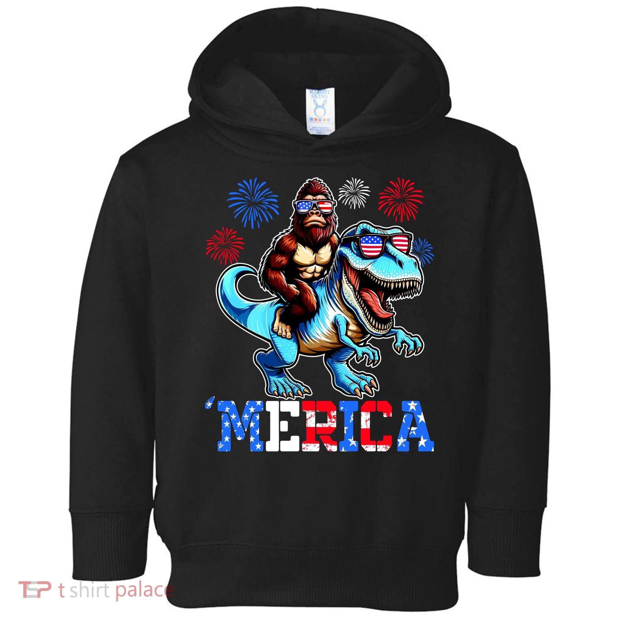 Bigfoot Riding Trex 4th Of July Merica Toddler Hoodie
