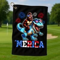 Bigfoot Riding Trex 4th Of July Merica Golf Towel thumb 1