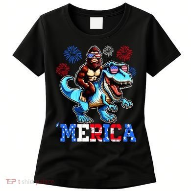 Bigfoot Riding Trex 4th Of July Merica Women's T-Shirt