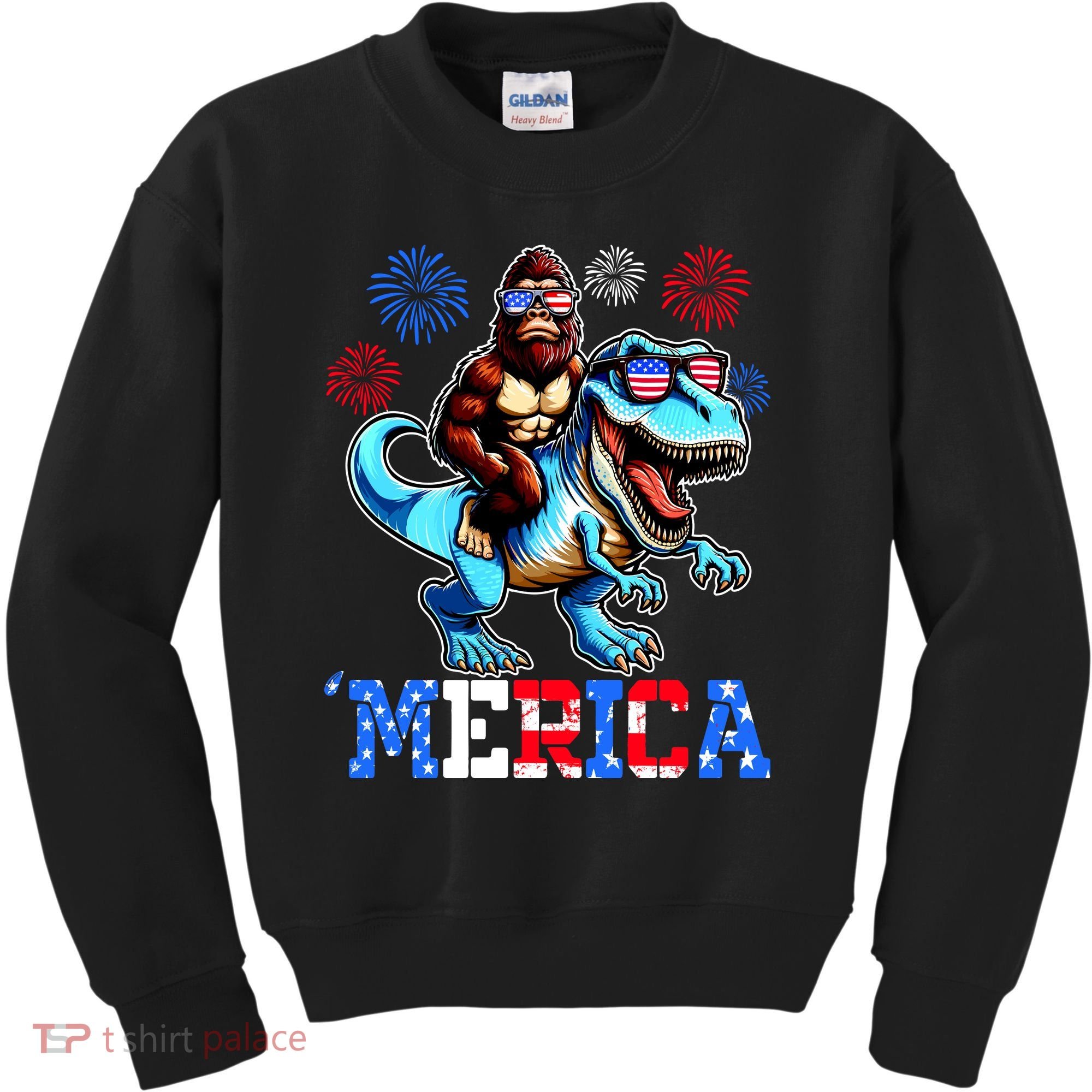 Bigfoot Riding Trex 4th Of July Merica Kids Sweatshirt