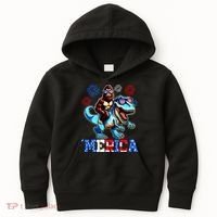 Bigfoot Riding Trex 4th Of July Merica Kids Hoodie thumb 0