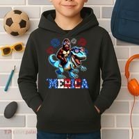 Bigfoot Riding Trex 4th Of July Merica Kids Hoodie thumb 2