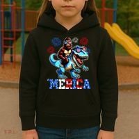 Bigfoot Riding Trex 4th Of July Merica Kids Hoodie thumb 3