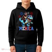Bigfoot Riding Trex 4th Of July Merica Kids Hoodie thumb 4
