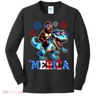 Bigfoot Riding Trex 4th Of July Merica Kids Long Sleeve Shirt thumb 0
