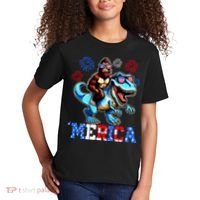 Bigfoot Riding Trex 4th Of July Merica Kids T-Shirt thumb 2