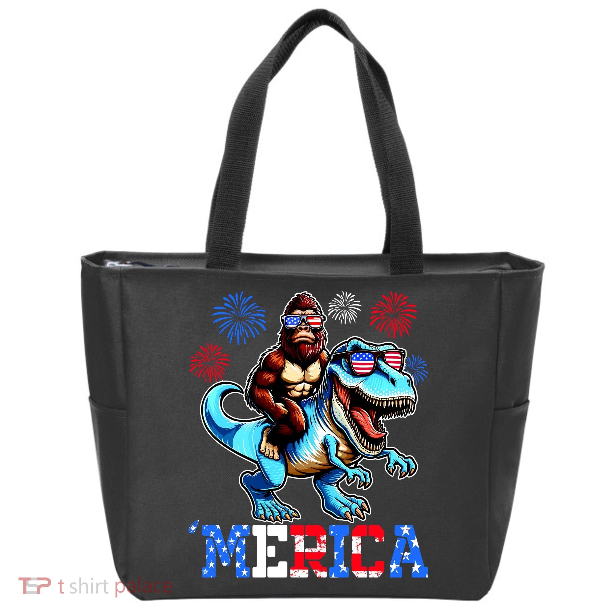 Bigfoot Riding Trex 4th Of July Merica Tote Bag