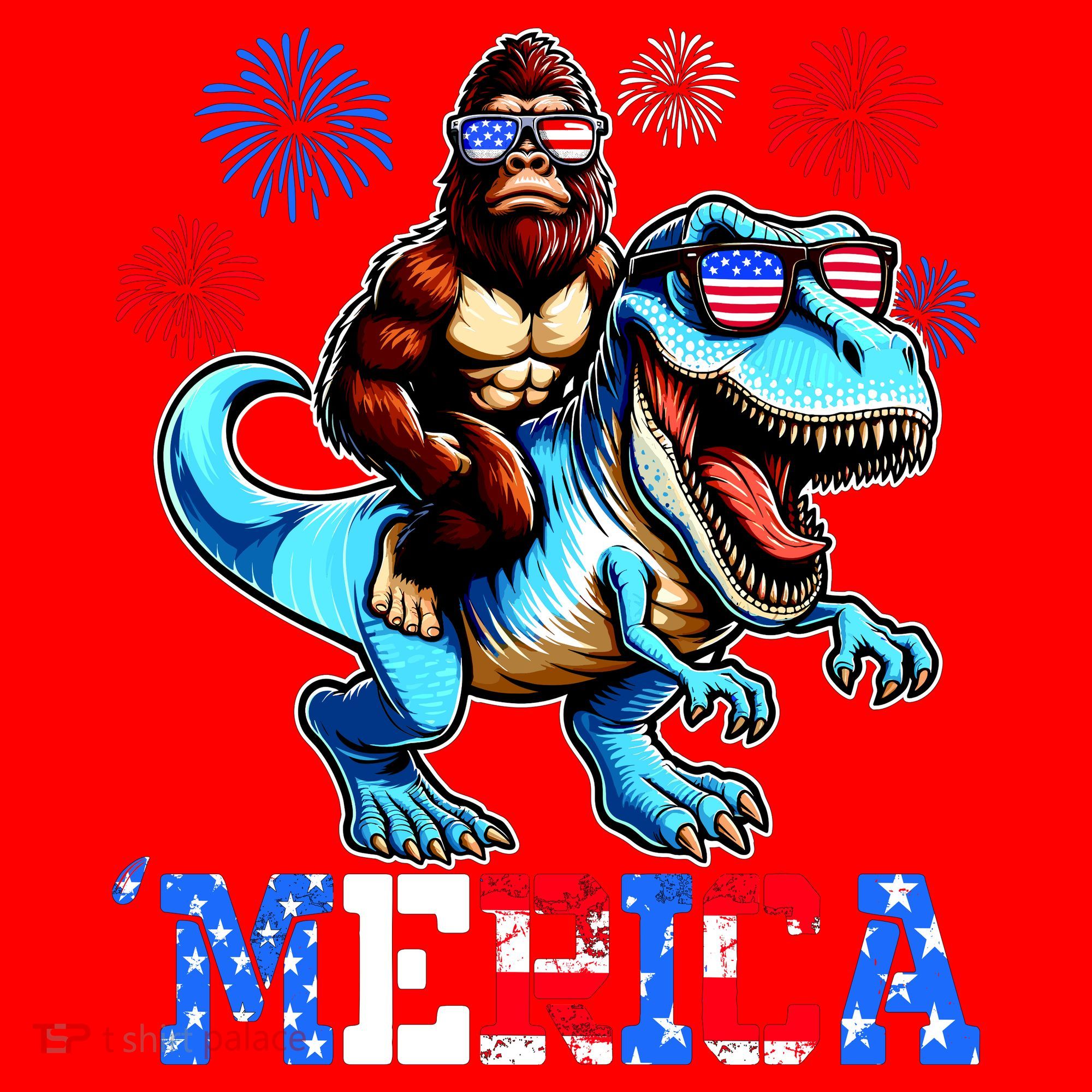 Bigfoot Riding Trex 4th Of July Merica Santa Hat
